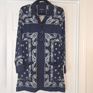 J. Crew Navy and White Bandana Print Shirt Dress